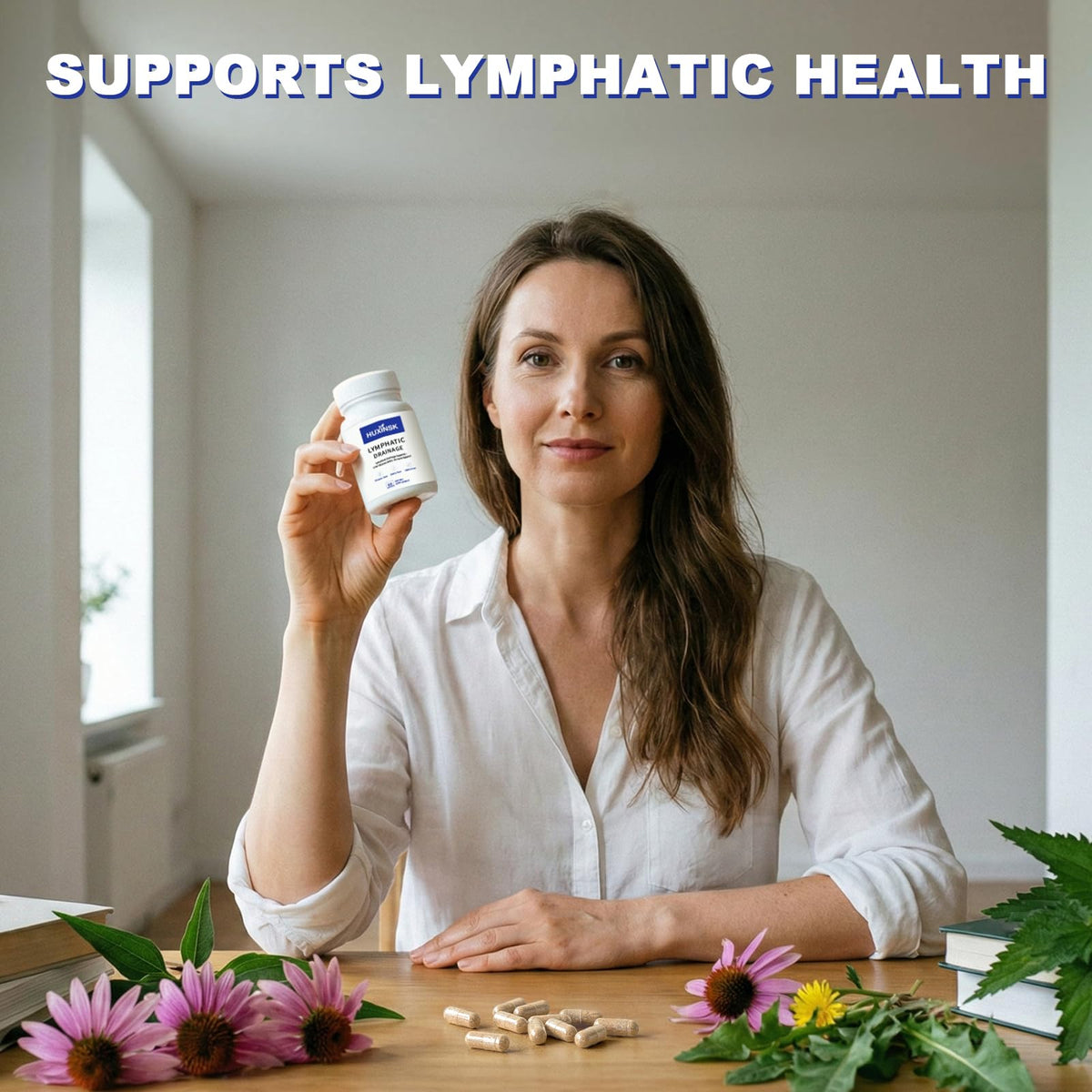 HUXINSK capsules Drainage Lymphatique sur une table avec des plantes