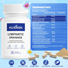 HUXINSK Drainage Lymphatique 60 Capsules Vegan - vue de côté