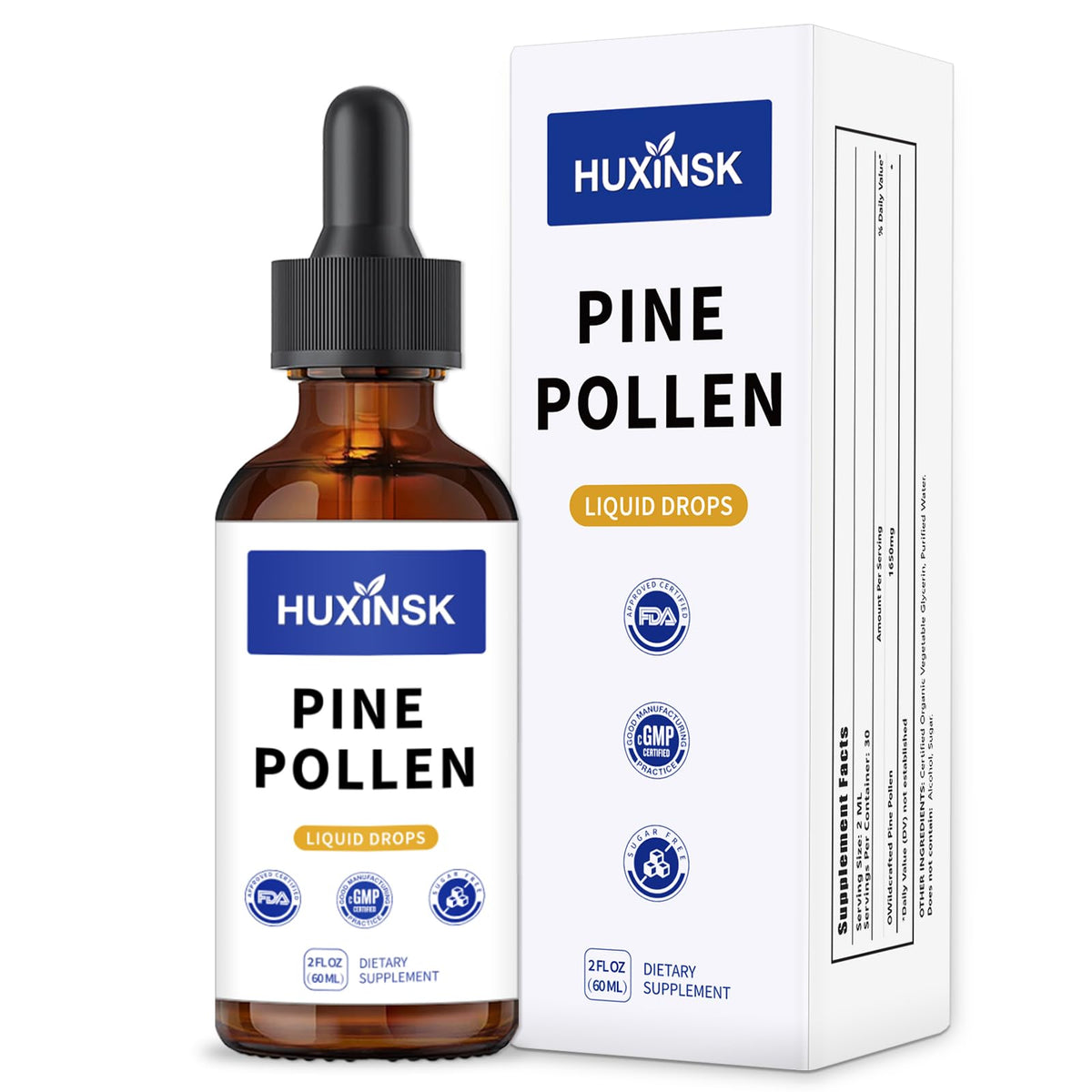 HUXINSK Extrait Liquide de Pollen de Pin 60ml, bouteille vue de face