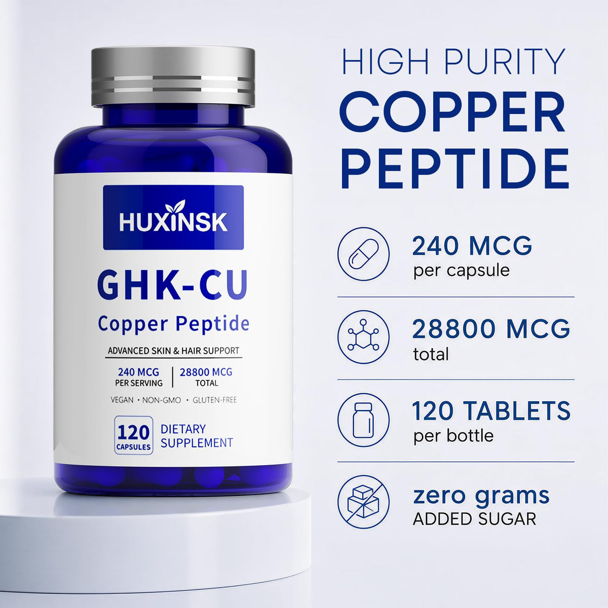 HUXINSK GHK-Cu Peptides de Cuivre sur fond blanc