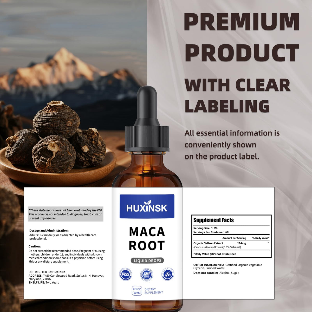 HUXINSK Maca Liquide 60ml gouttes en action