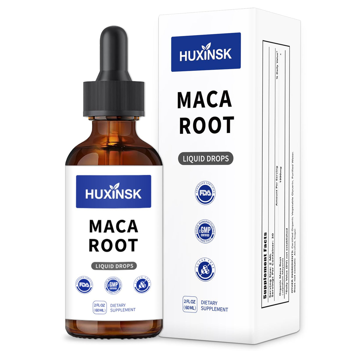 HUXINSK Maca Liquide 60ml vue de face avec étiquette