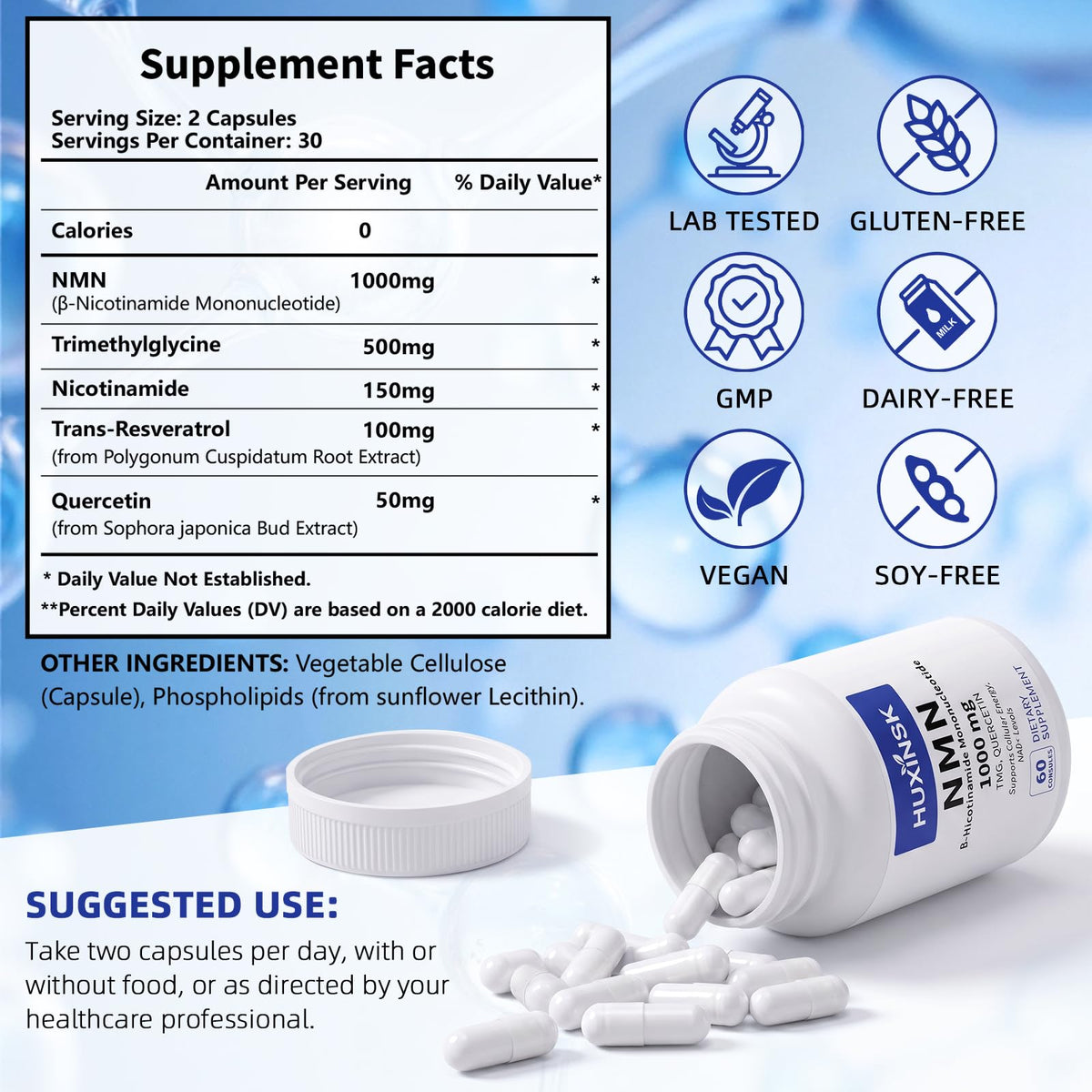 HUXINSK NMN 1000mg flacon avec capsules à côté
