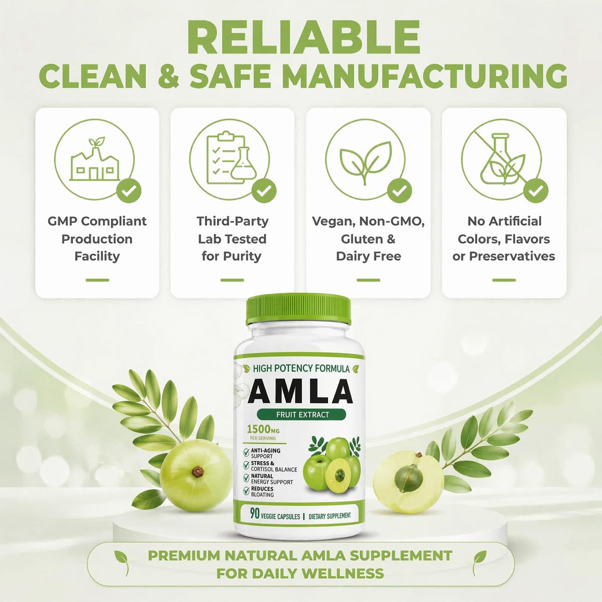 HWMS Amla Bio 1500mg capsules ouvertes montrant la taille