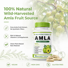 HWMS Amla Bio 1500mg capsules sur une table en bois