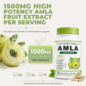 HWMS Amla Bio 1500mg capsules végétales en gros plan