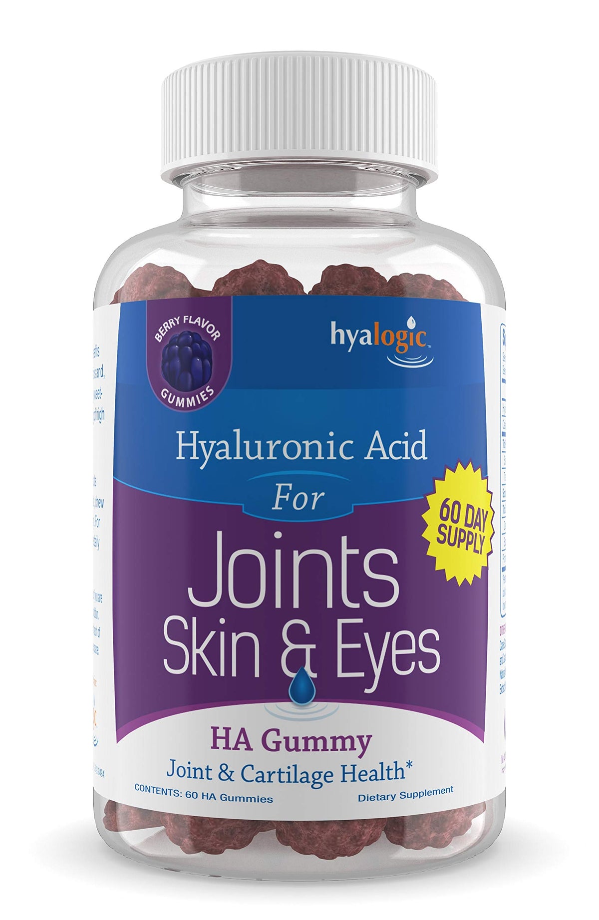 Hyalogic Gummies Acide Hyaluronique 60 Gélules saveur baie mélangée vue de face