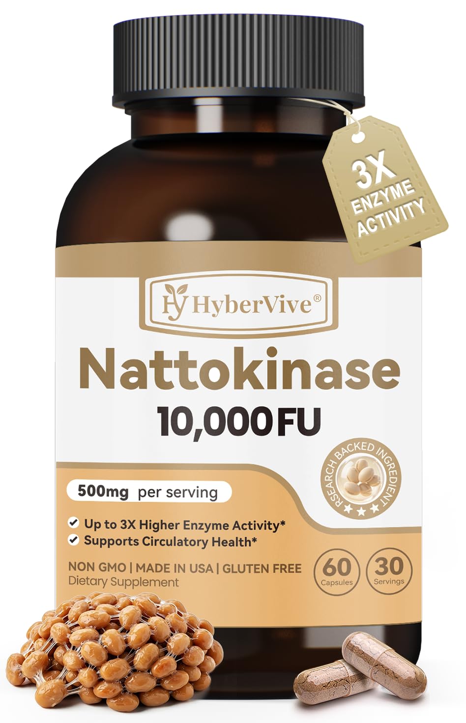 HyberVive Complément Alimentaire Nattokinase 10 000 FU 500 mg vue avant