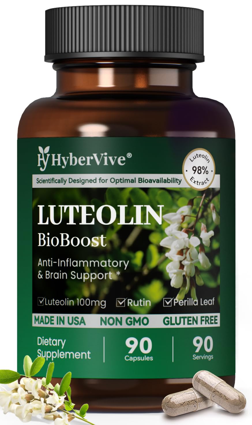 HyberVive Luteoline 90 capsules végétales, vue de face