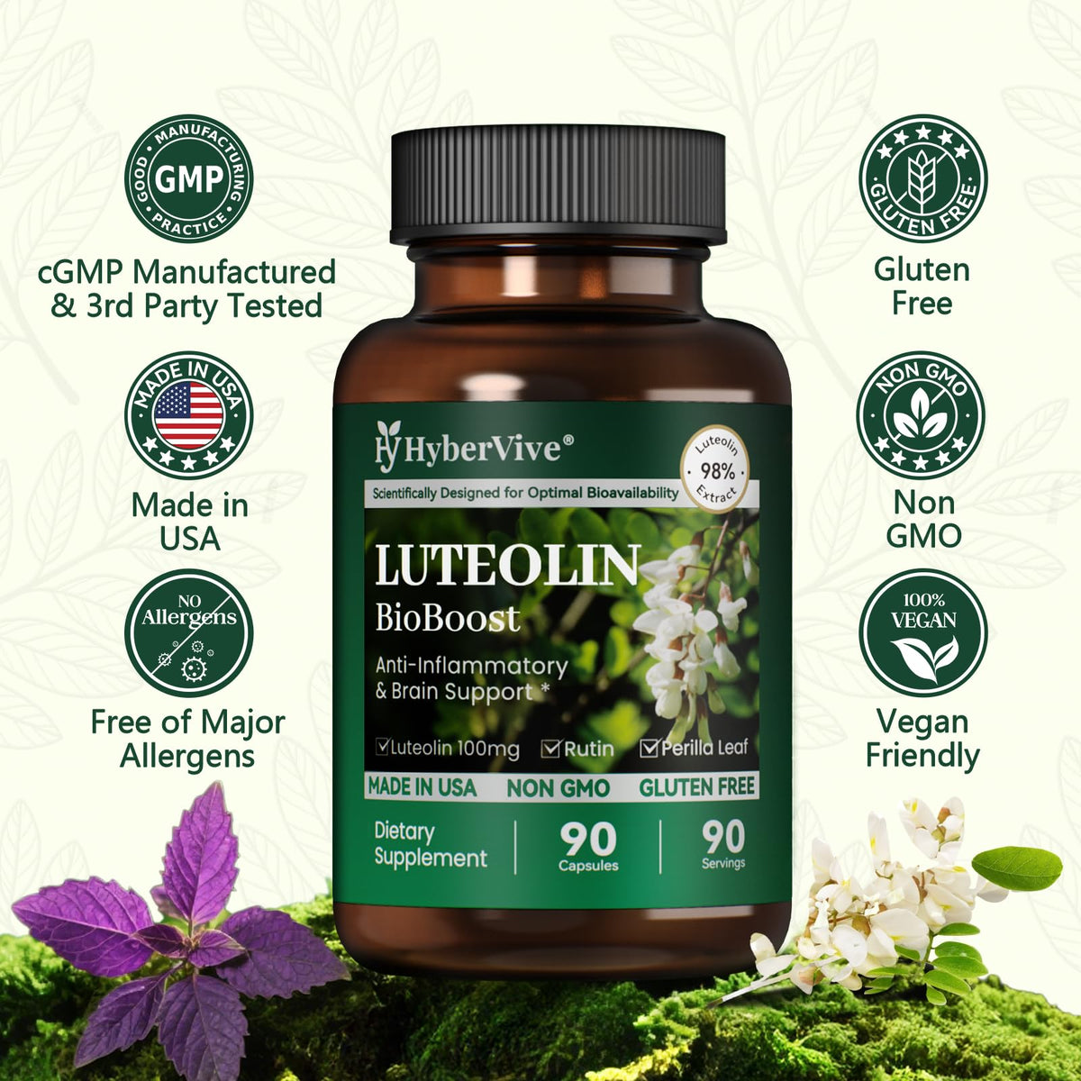 HyberVive Luteoline, flacon sur une table en bois
