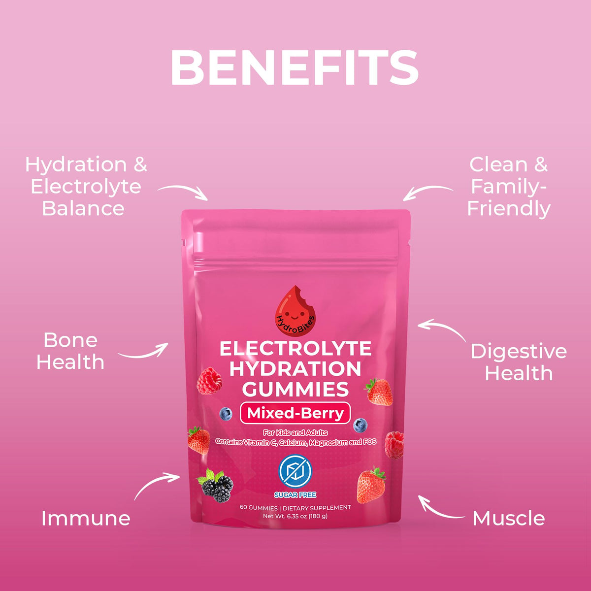HydroBites Gummies Électrolytes, poignée de gummies dans une main