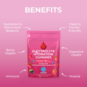 HydroBites Gummies Électrolytes, poignée de gummies dans une main