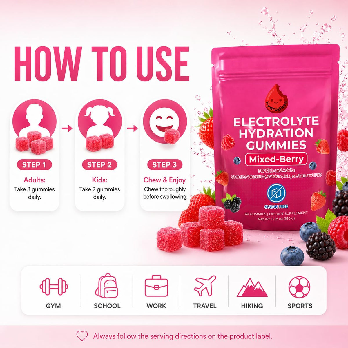 HydroBites Gummies Électrolytes, vue de côté montrant la texture