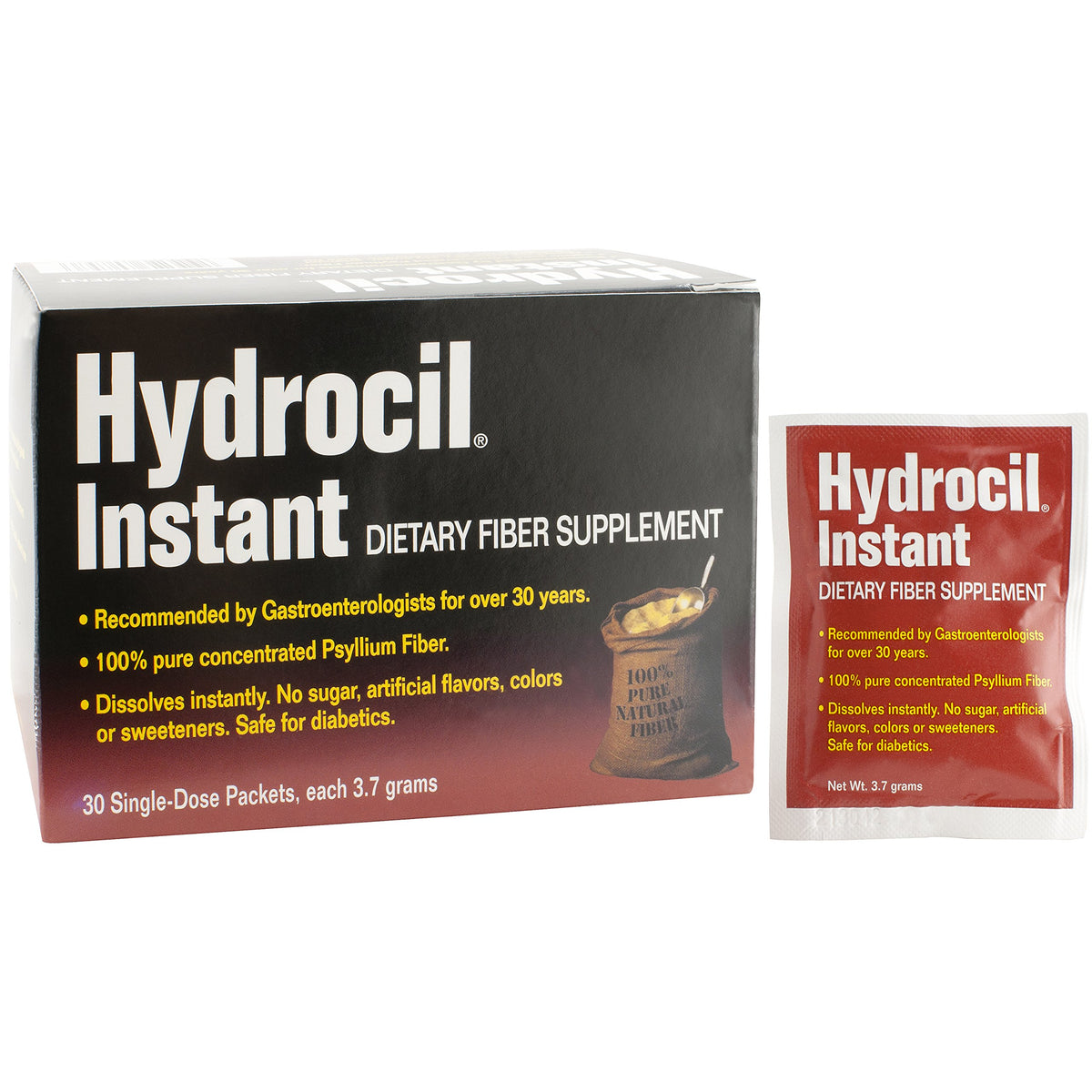 Hydrocil complément alimentaire en fibres, sachets unidose, vue de l'emballage