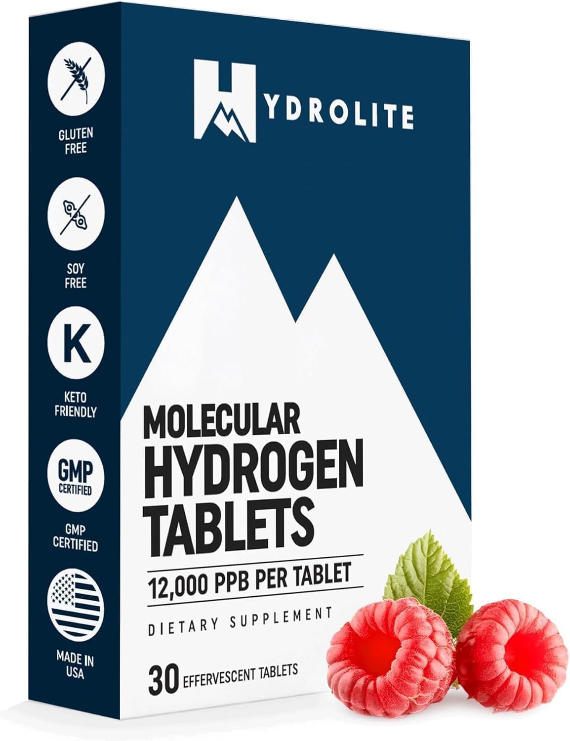 Hydrolite tablettes d'hydrogène moléculaire 30 unités saveur framboise vue de face