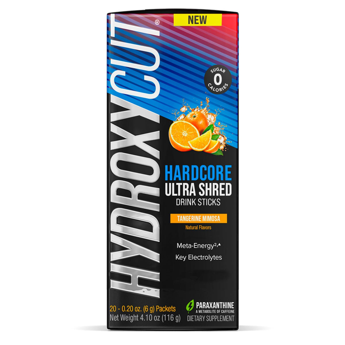Hydroxycut drink mix stick pack Tangerine Mimosa open packet