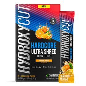 Hydroxycut Hardcore Ultra Shred Tangerine Mimosa 20 stick packs front view