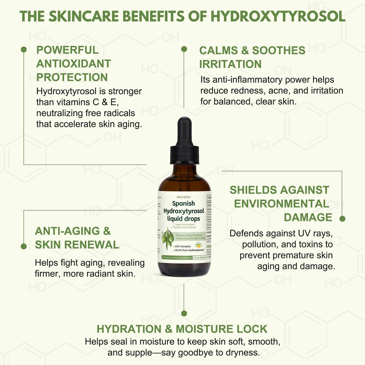 Hydroxytyrosol liquide provspro avec des olives espagnoles en arrière-plan