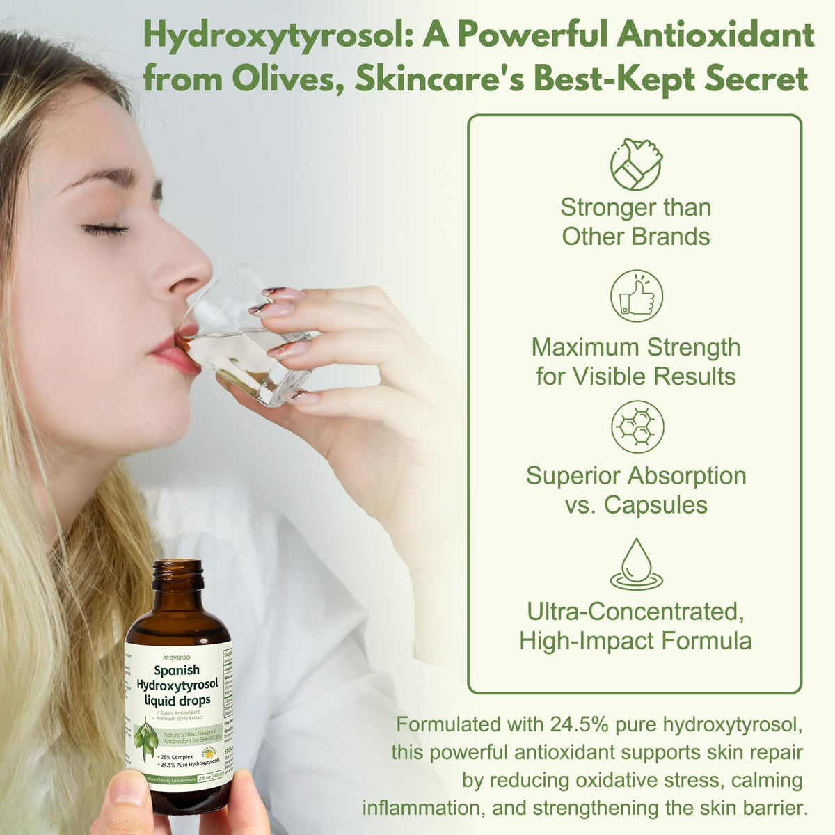 Hydroxytyrosol liquide provspro pour soins de la peau