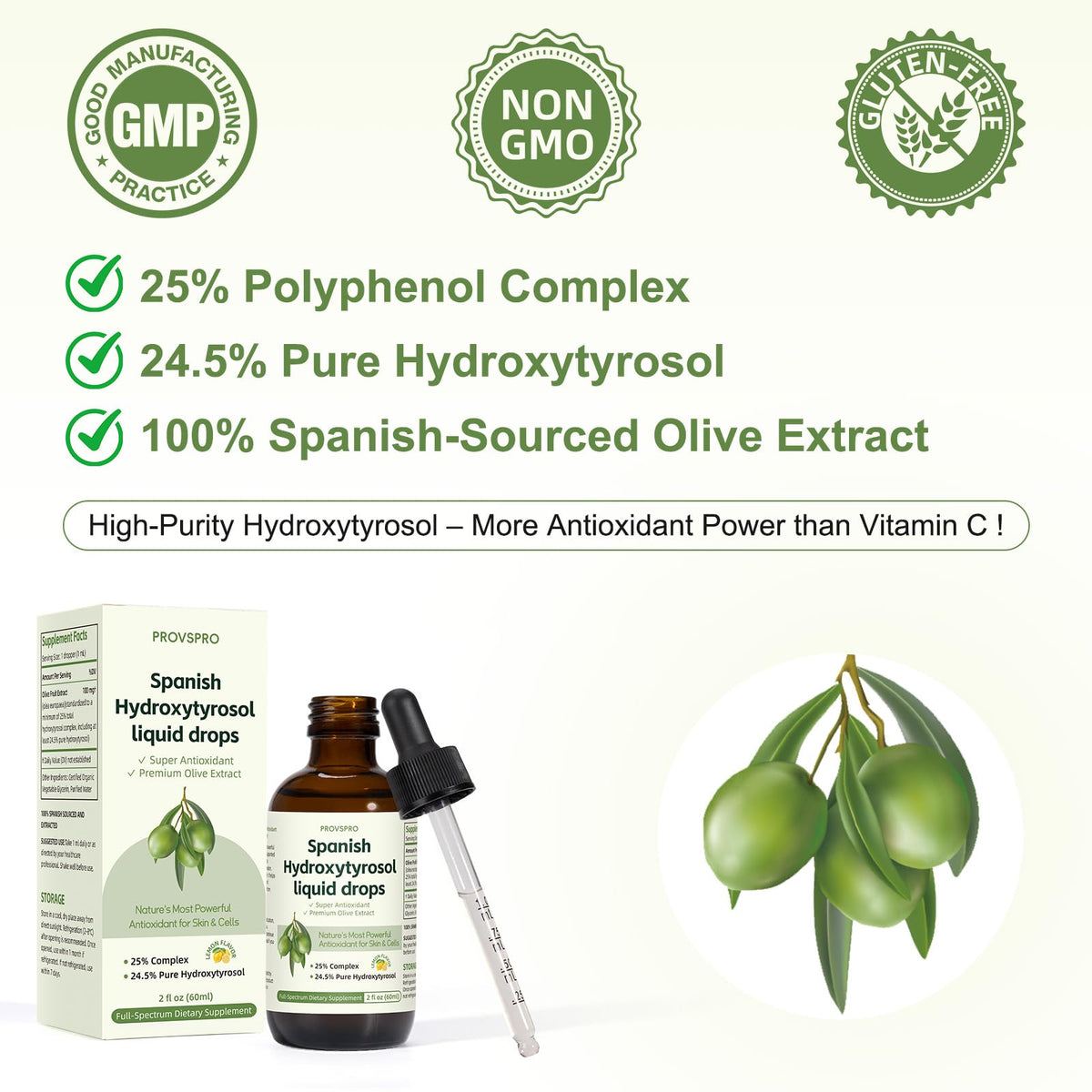 Hydroxytyrosol liquide provspro sur une table en bois