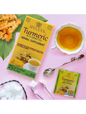 HYLEYS Thé Vert au Curcuma, vue de la boîte de tous les côtés