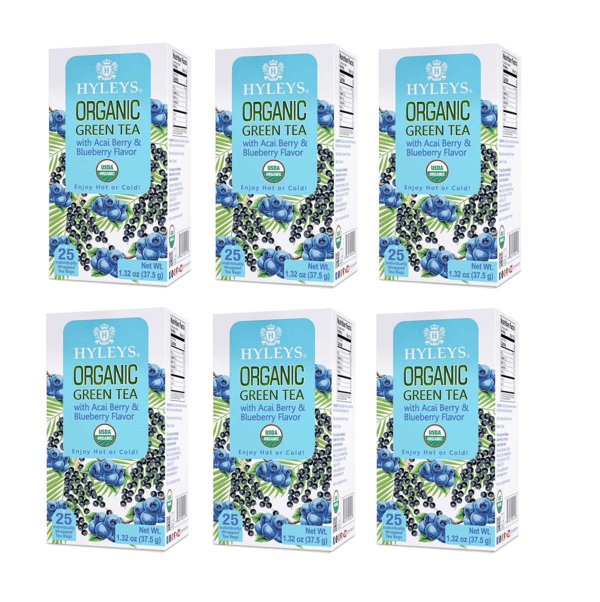 HYLEYS Thé Vert Bio Acai Berry & Myrtille boîte de 150 sachets