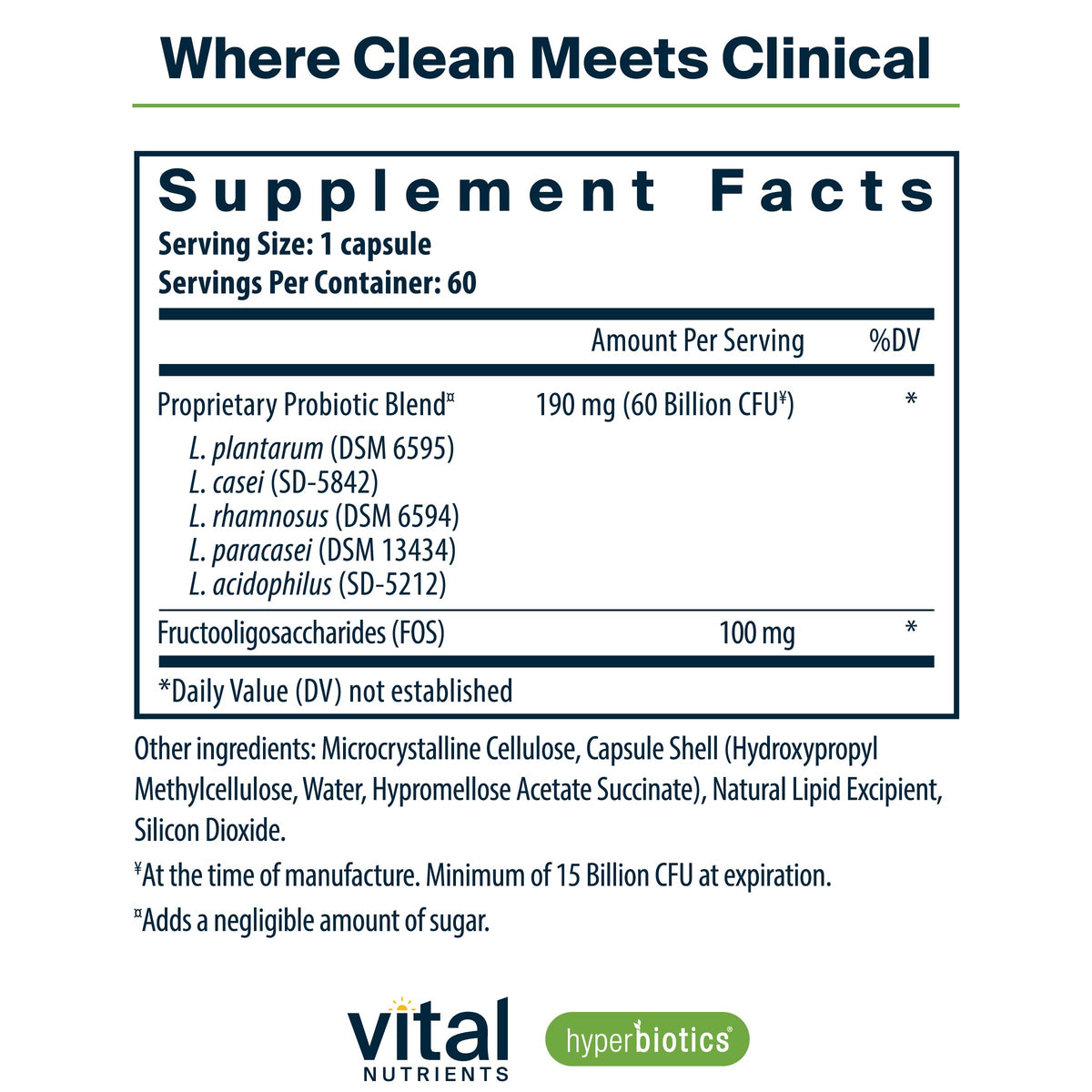 Hyperbiotics Complément Alimentaire Prébiotique et Probiotique 60 Capsules - Détails de l'étiquette