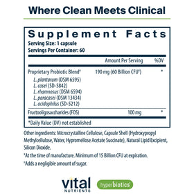 Hyperbiotics Complément Alimentaire Prébiotique et Probiotique 60 Capsules - Détails de l'étiquette