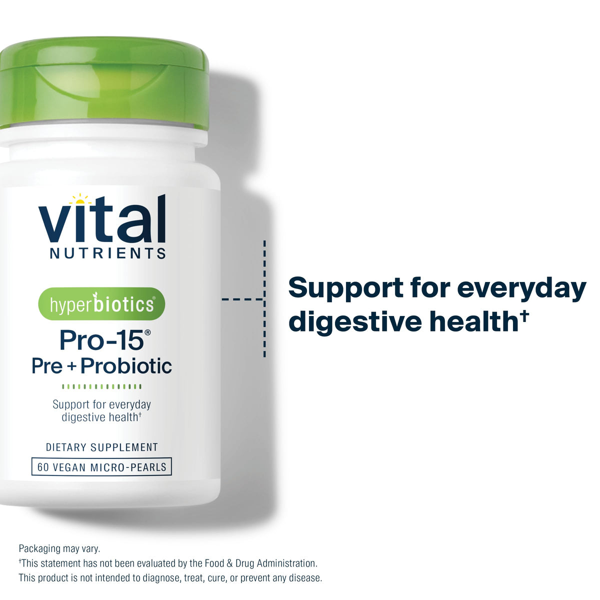 Hyperbiotics Pro-15 perles végétales sur un fond blanc