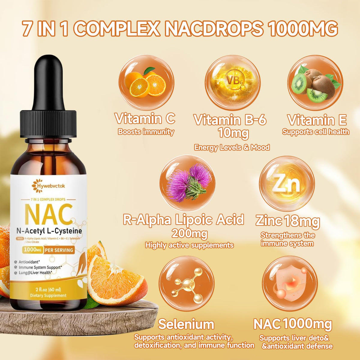 Hywebvctok Gouttes Liquides NAC 1000 mg - Dosage de gouttes