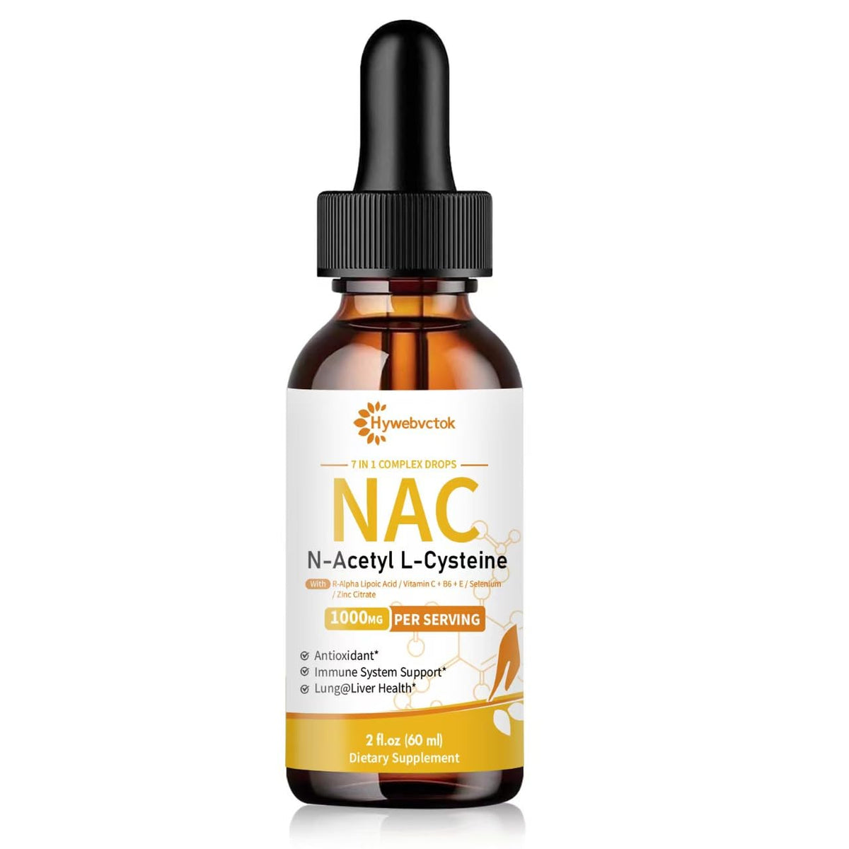 Hywebvctok Gouttes Liquides NAC 1000 mg - Flacon avec arrière-plan naturel