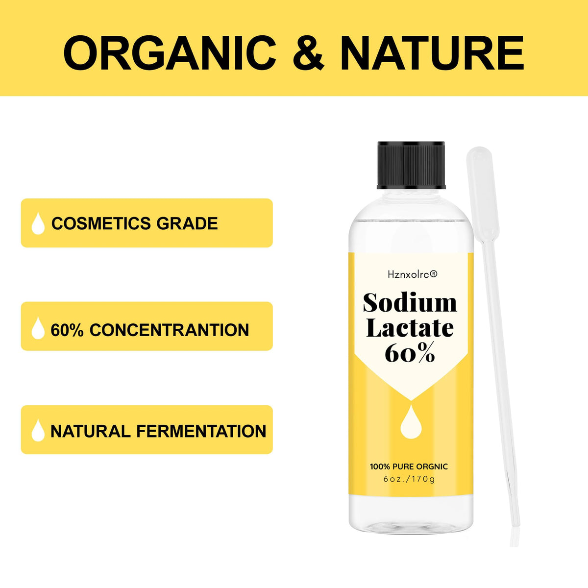Hznxolrc Sodium Lactate 60% 209g bouteille vue de dos