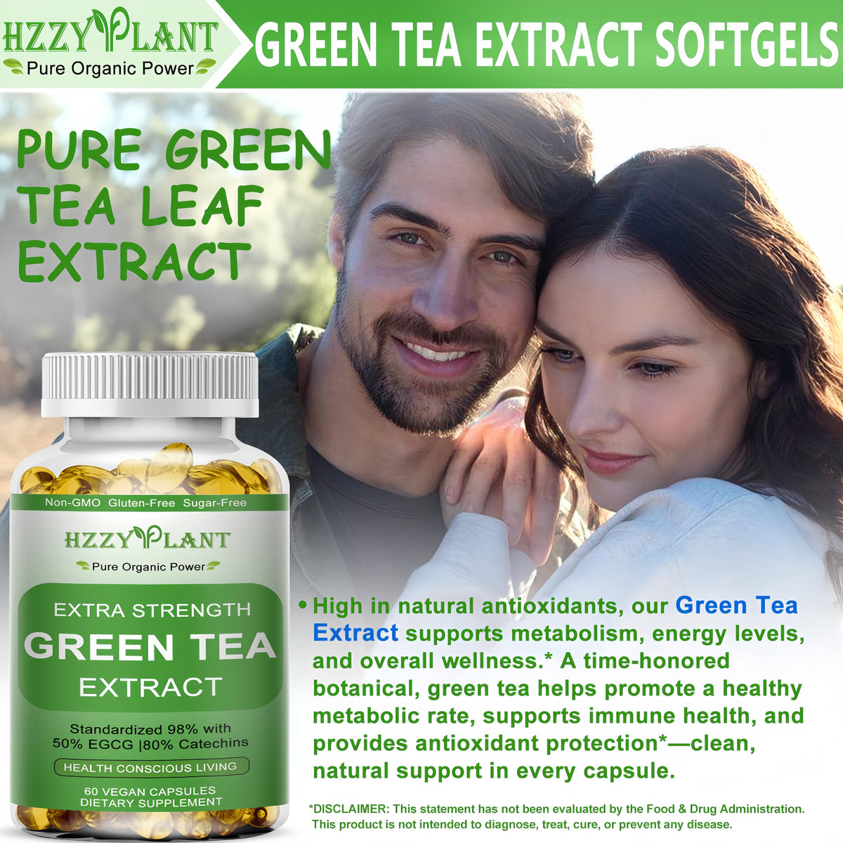 HZZYPLANT Extrait de Thé Vert gélules avec emballage