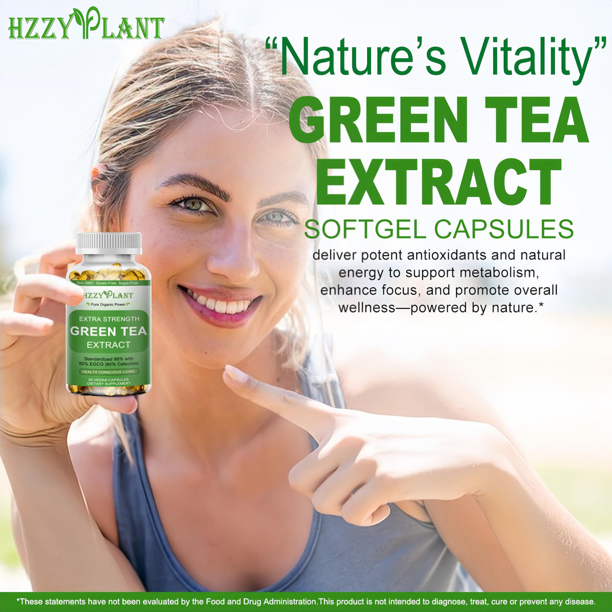 HZZYPLANT Extrait de Thé Vert gélules avec verre d'eau