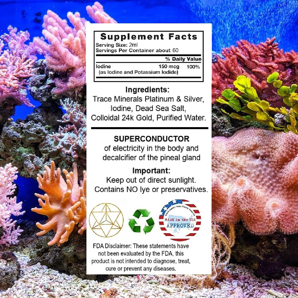 I Am Joy co. Ormus Ocean Nectar Monoatomic Gold 4oz ingrédients sur l'étiquette