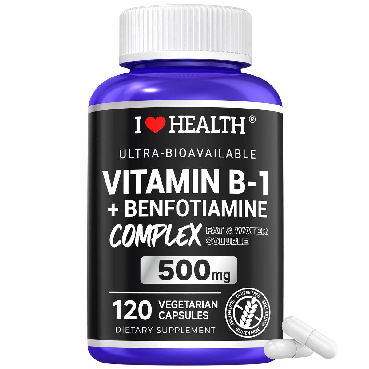 I LOVE HEALTH B1 500mg avec Benfotiamine 20mg flacon de 120 capsules