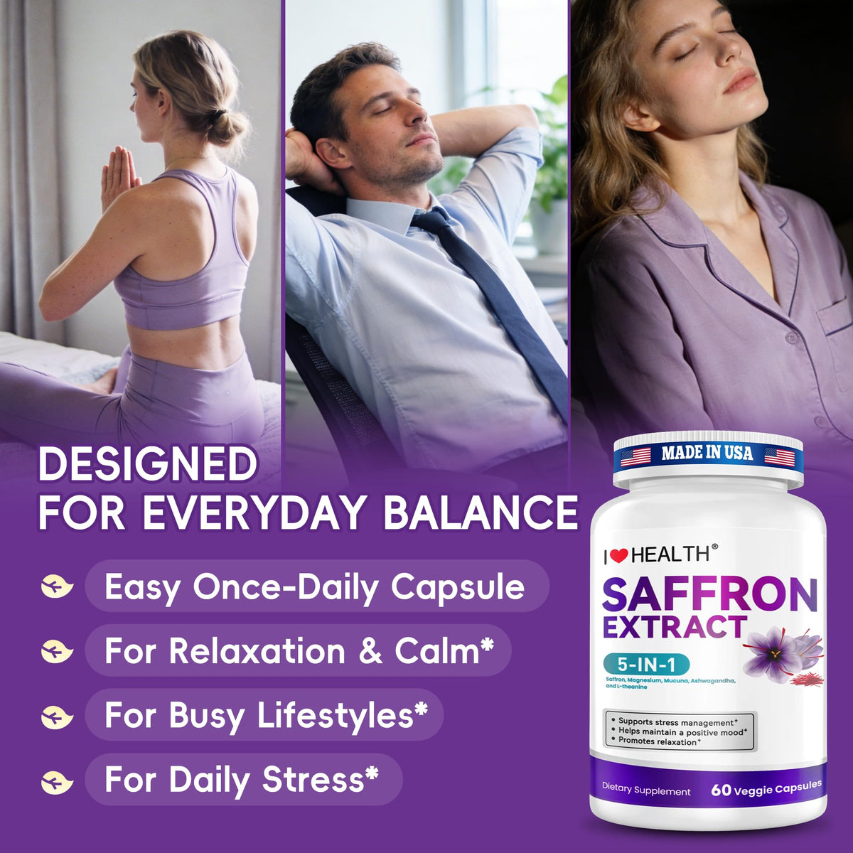 I LOVE HEALTH Complément Alimentaire Safran 88,5mg capsules sur fond blanc