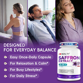 I LOVE HEALTH Complément Alimentaire Safran 88,5mg capsules sur fond blanc