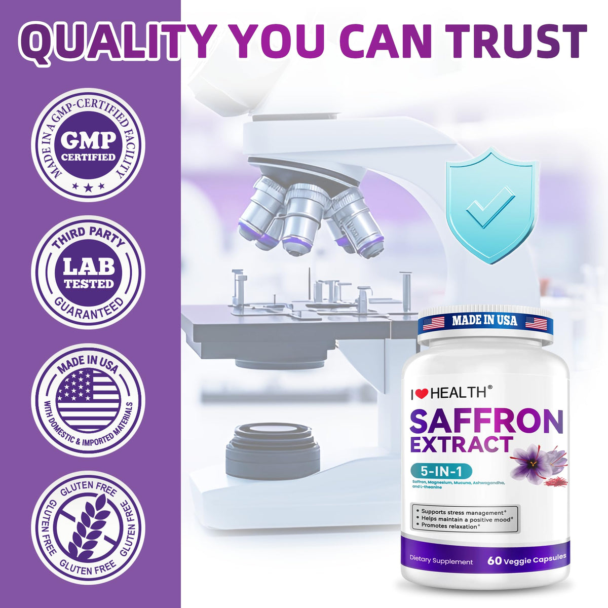I LOVE HEALTH Complément Alimentaire Safran 88,5mg QR code pour tests