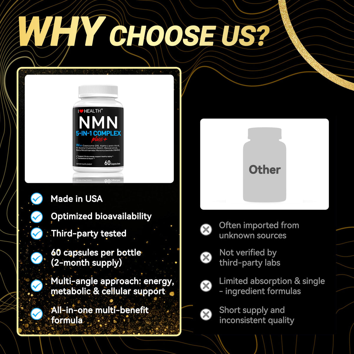 I LOVE HEALTH NMN Complex Plus+ capsules sur une table