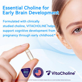 I LOVE HEALTH VitaCholine 500mg capsules avec une main tenant le flacon