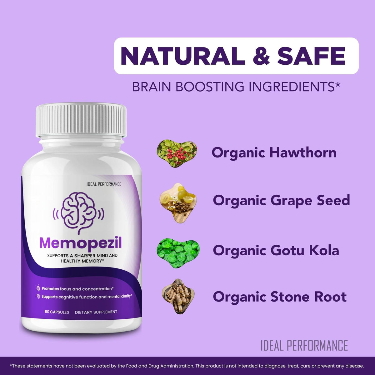 IDEAL PERFORMANCE capsules Memopezil 60 capsules près d'un verre d'eau