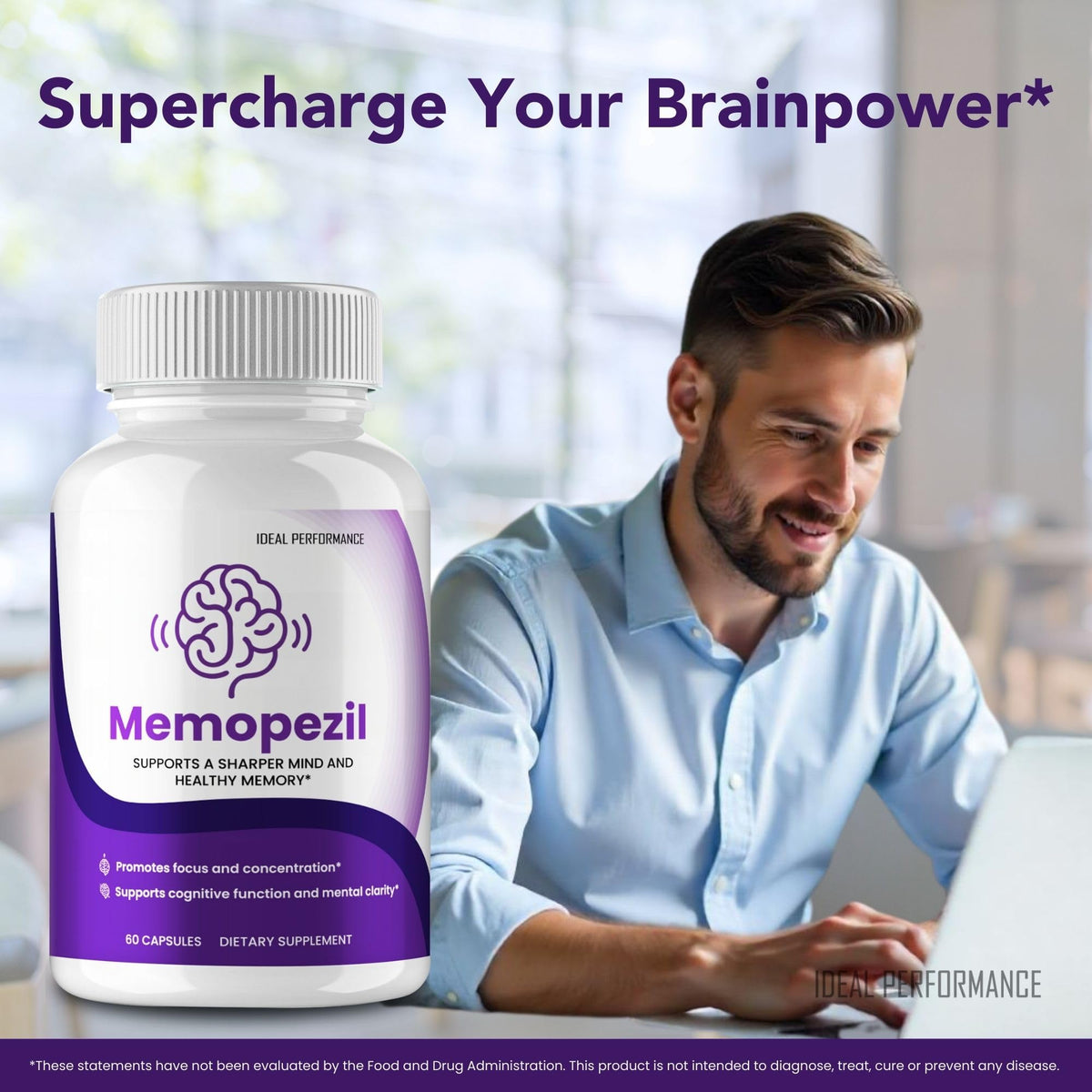 IDEAL PERFORMANCE capsules Memopezil 60 capsules sur une table