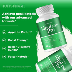 IDEAL PERFORMANCE Lipo Less Capsules à côté d'un verre d'eau