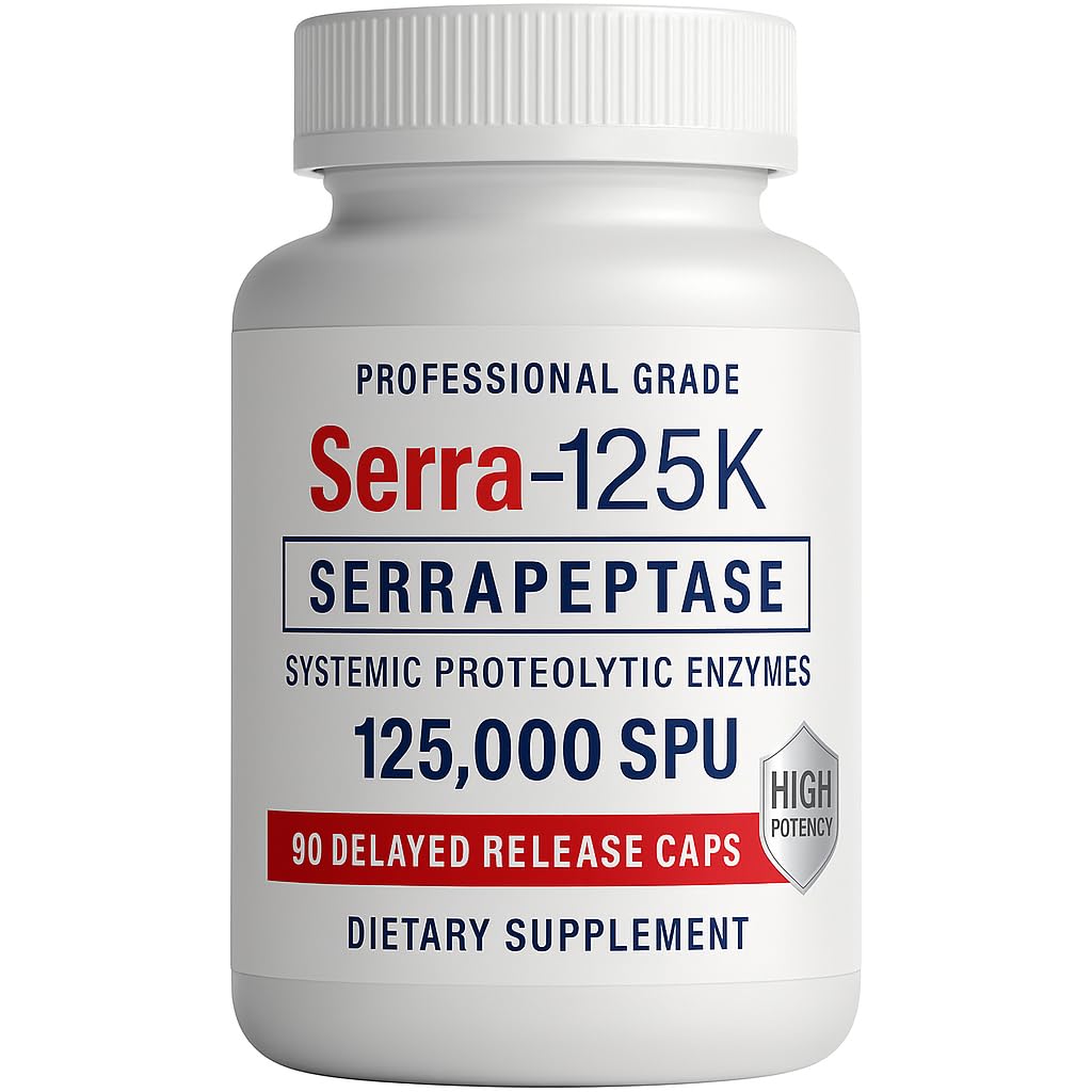 iEnzymes Serrapeptase 125,000 SPU capsules devant un fond blanc