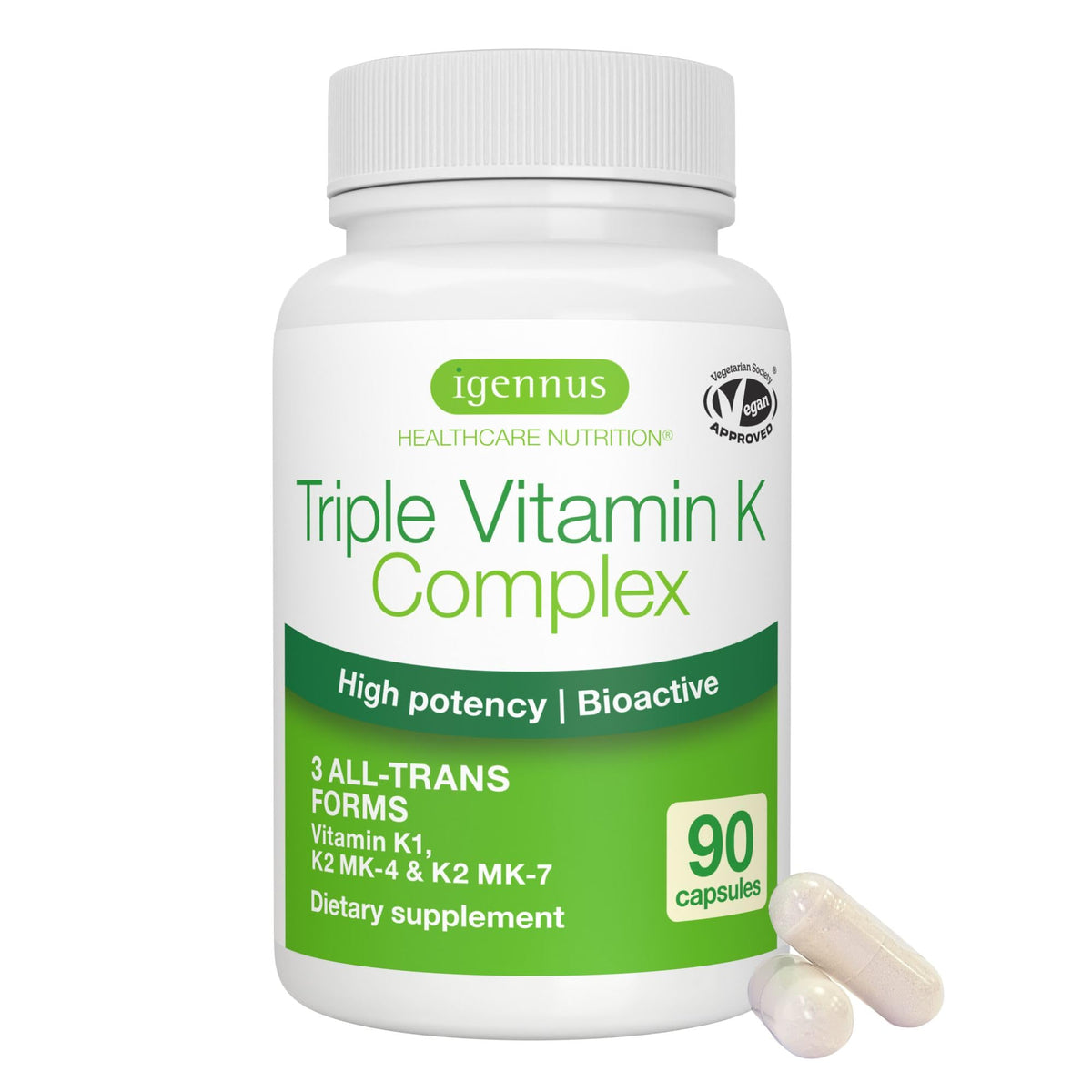 Igennus Complexe de Vitamine K 90 Capsules, vue de face