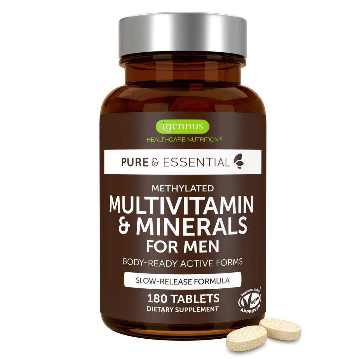 Igennus Multivitamine Methylé pour Hommes 180 Tablettes, vue avant