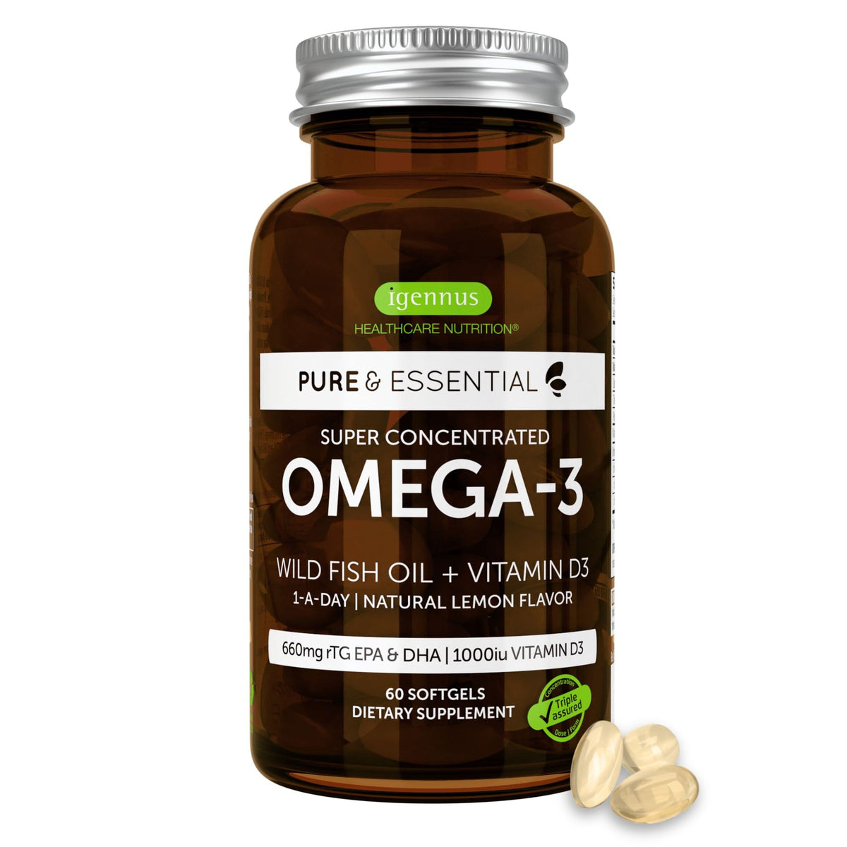 Igennus Omega-3 rTG capsule sur fond blanc