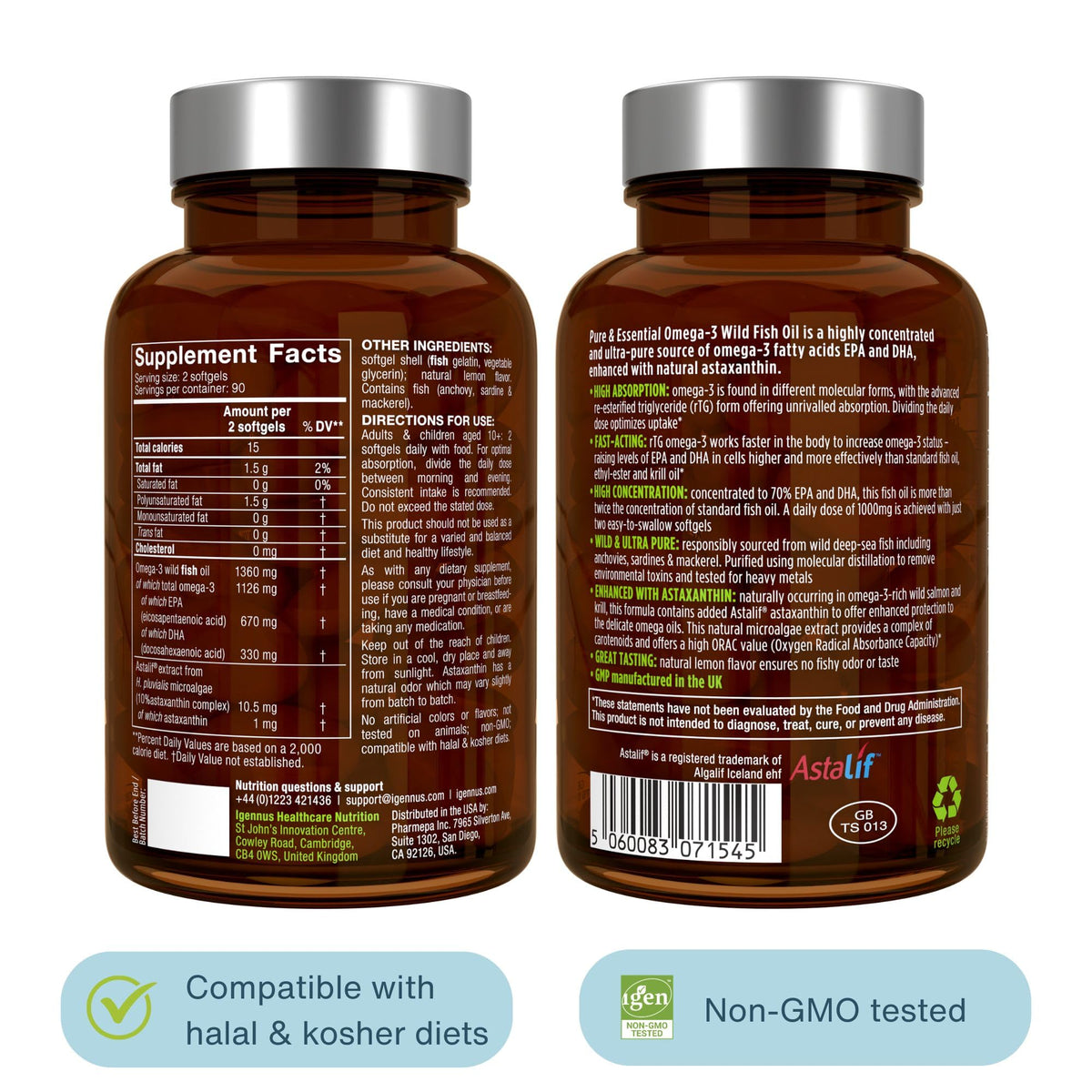 Igennus Omega 3 rTG gélules avec un verre d'eau