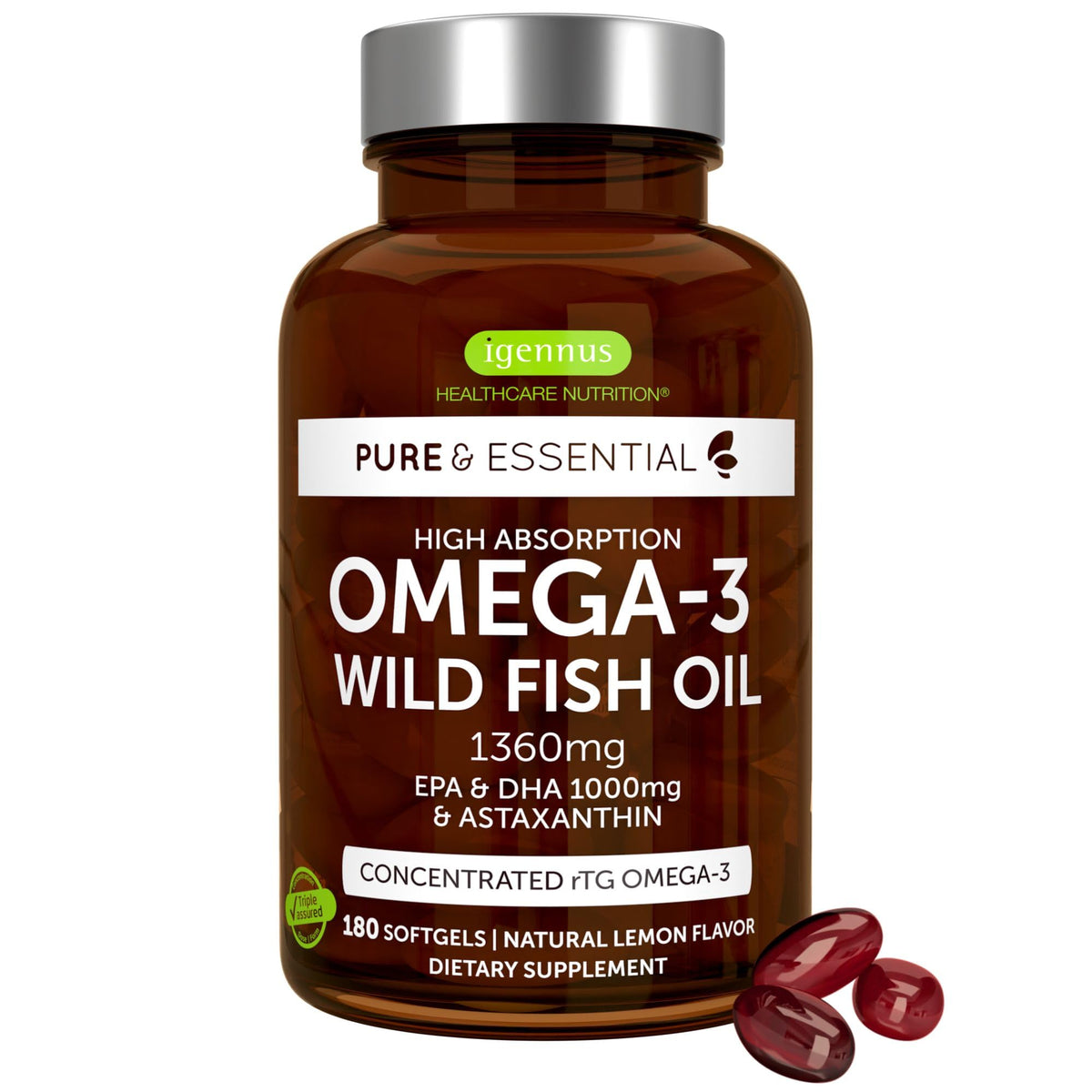 Igennus Omega 3 rTG Huile de Poisson 1360mg gélules front view